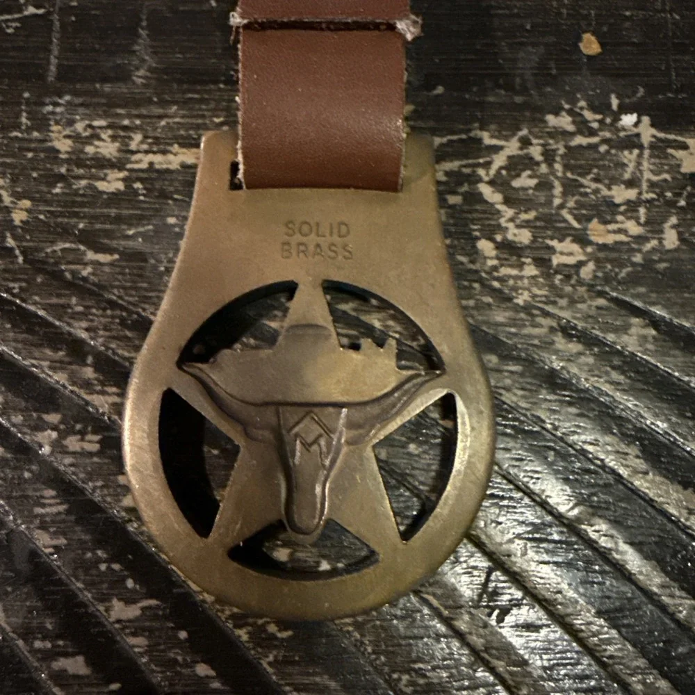 Vintage Marlboro Longhorn Steer Logo Leather, Solid Brass Charm Keychain!
